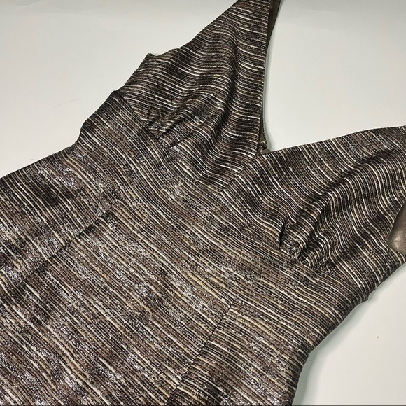 𝅺ELIE Tahari Brown/Silver Metallic Cocktail Dress Size 0 - Picture 10 of 11